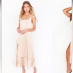 Show me your MUMU Claire Champagne Midi Dress